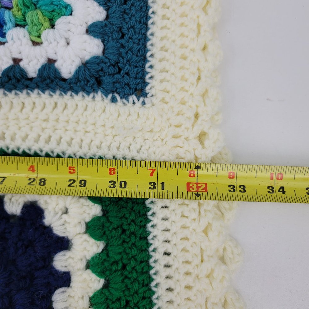 Vintage Handmade 33"x37" Crochet Colorful Granny Square Afghan Lap Throw Blanket - Picture 6 of 9